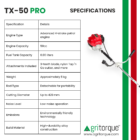 agrtorque brush cutter tx-50pro side pack specification
