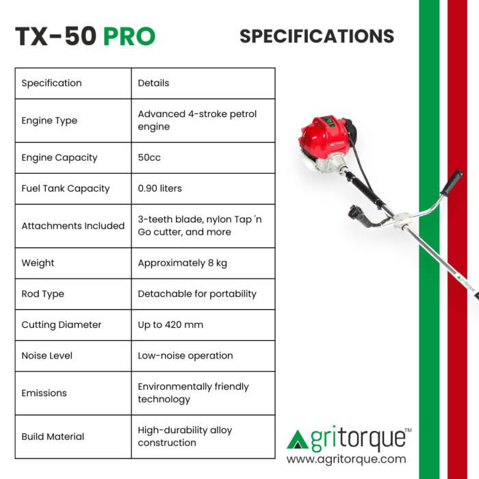 agrtorque brush cutter tx-50pro side pack specification