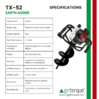 agritorque tx-52 type 52 cc 2 stroke earth auger specification