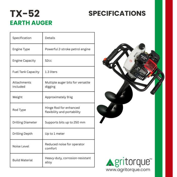 agritorque tx-52 type 52 cc 2 stroke earth auger specification